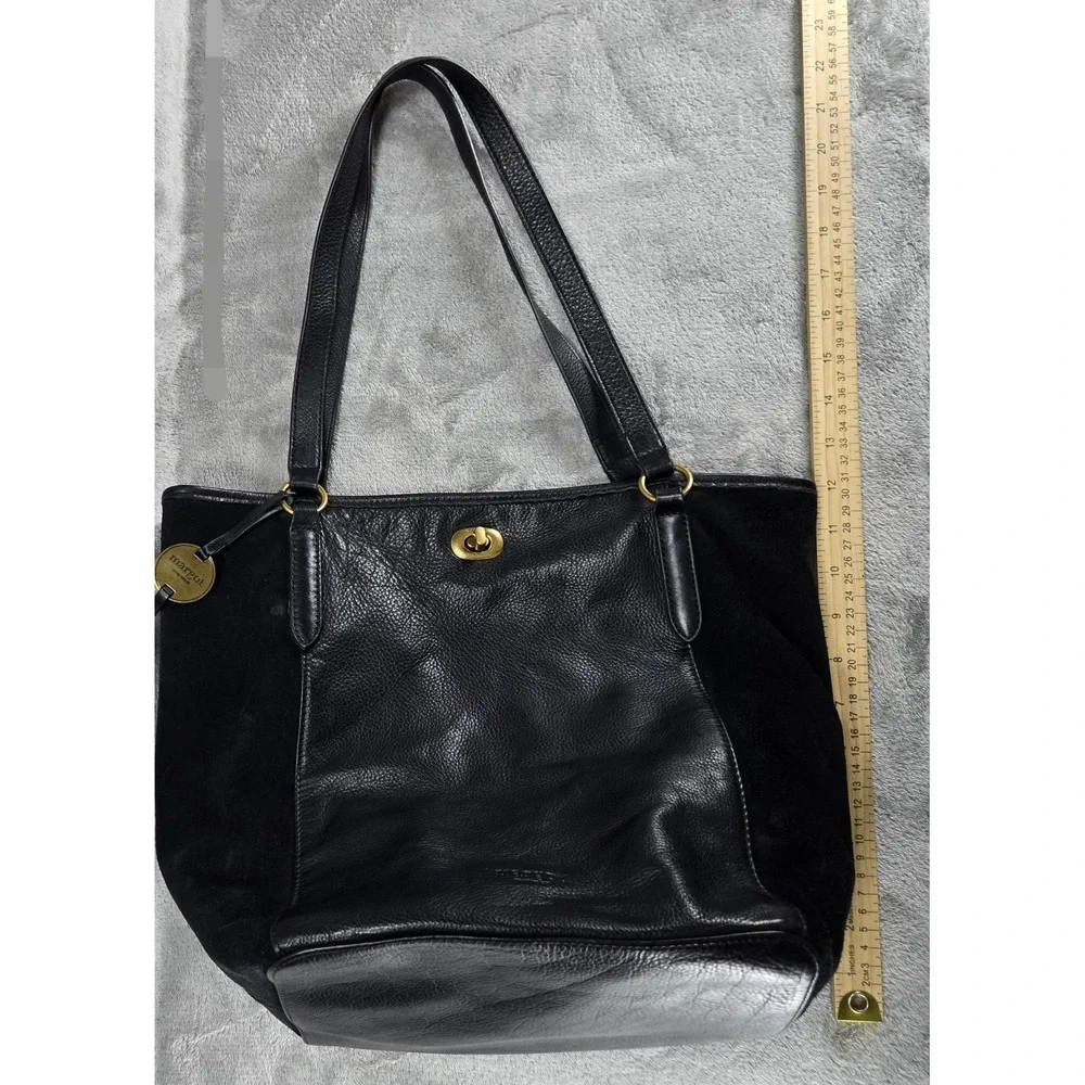 Margo New York Turnlock Hobo Tote Leather And Suede Lined Mixed Media Black